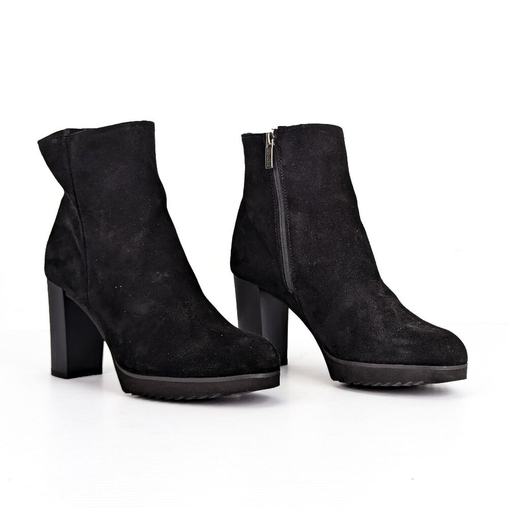 La Canadienne Myranda Waterproof Black Suede Dressy Zip Ankle Boots sz 8.5